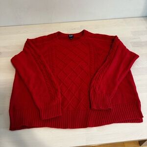 GAP Red Cable-Knit Crewneck Sweater
